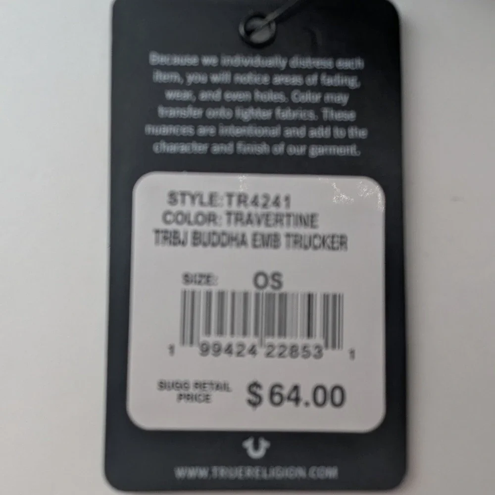 True Religion Buddha Embroidered Trucker‎ Hat Travertine Tan Black TR4241 NWT